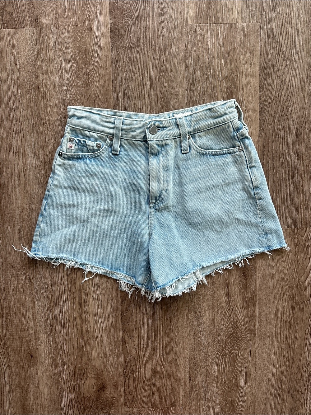 AG Alexxis High Waist Wedgie Denim Shorts Light Wash 25 Cotton Cut Off